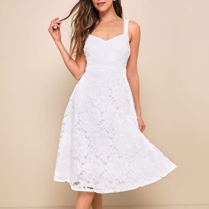 Lulu's White Floral Lace Midi Dress